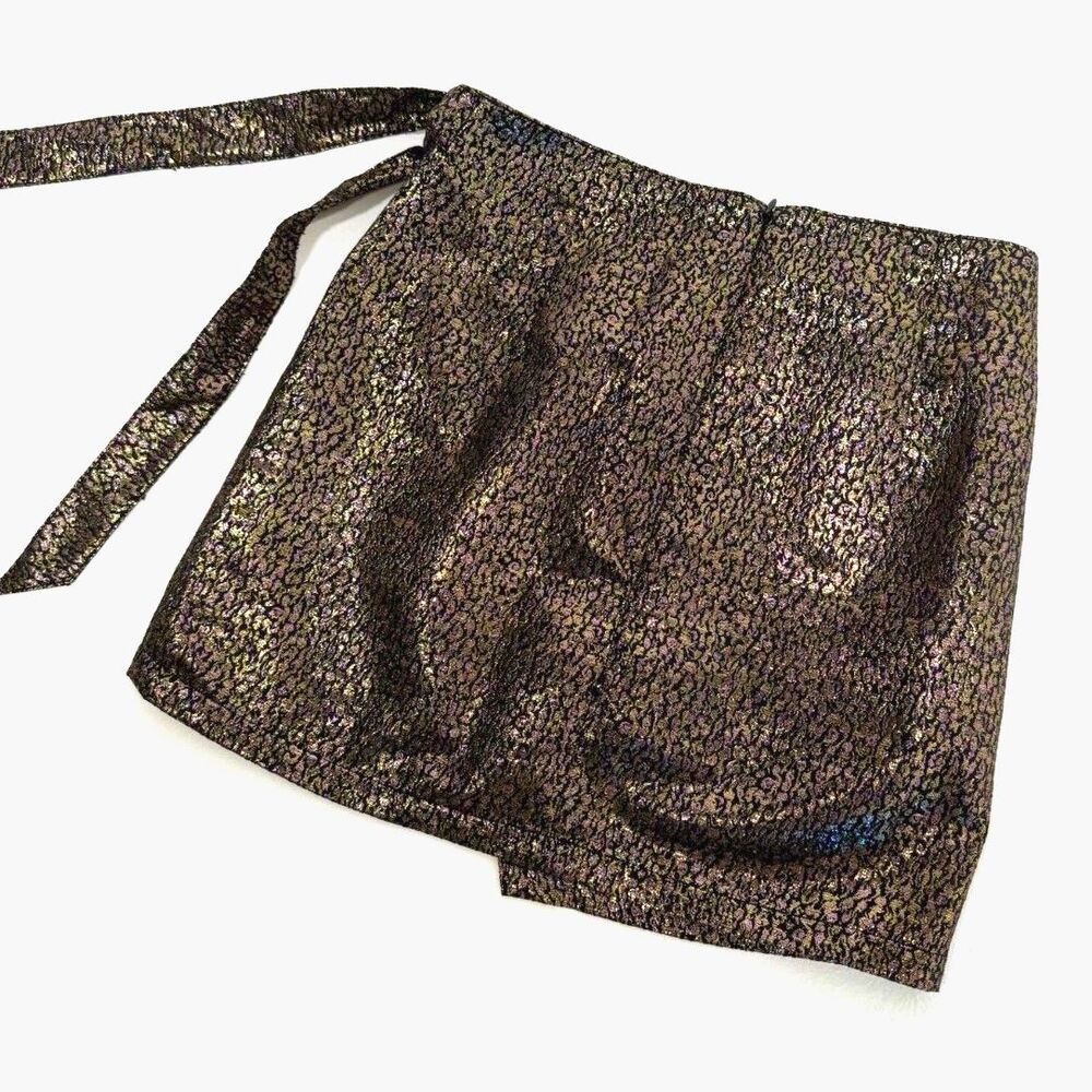 Express NWOT black w/ metallic gold purple abstract brocade mini skirt - Picture 4 of 8